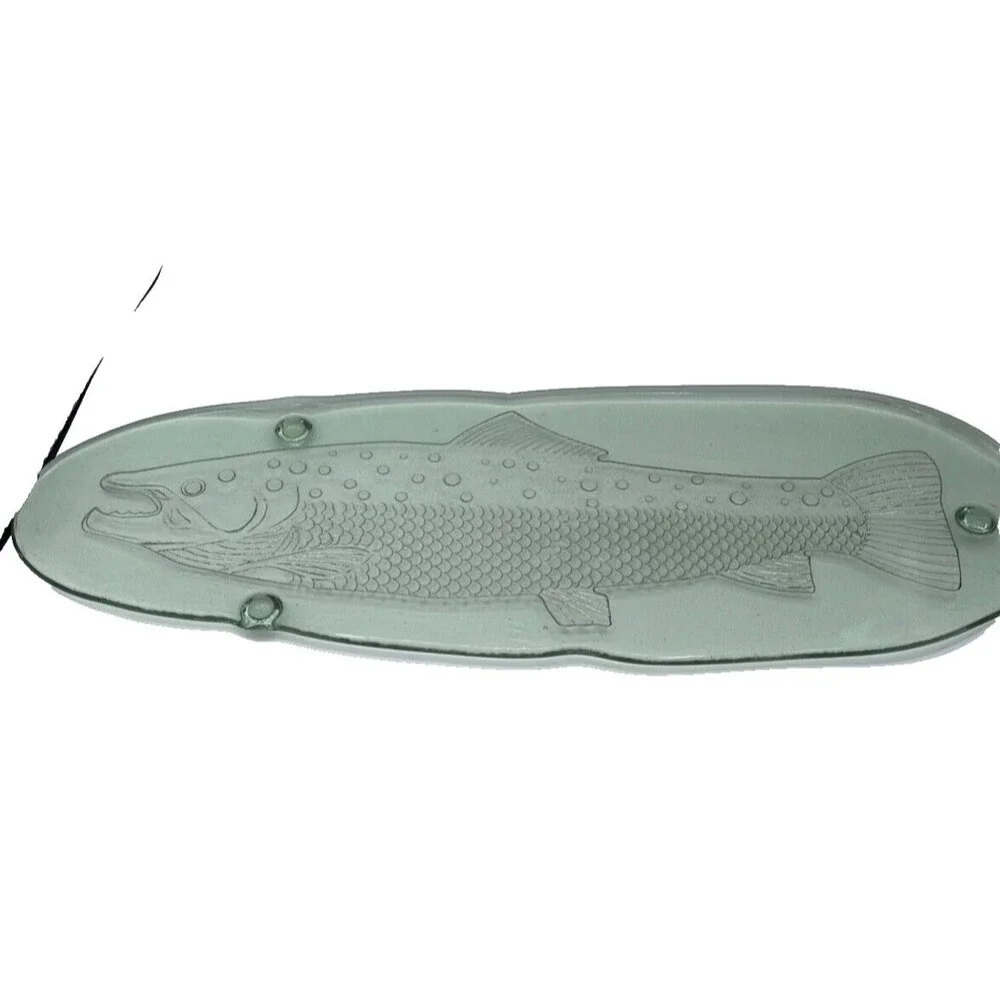 NEW Large Pottery Barn Serving Platter Fish Salmon Thick Green Glass Italy 23